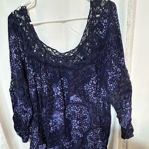 Dex Women's Lace Accent Blouse - Dark Purple-2X-new or like new